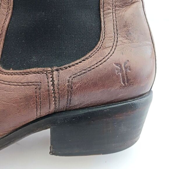 FRYE Erin Chelsea Boots Brown Leather Blk Goring  Block Heel 4001 Sz 8B Mexico - Picture 6 of 14